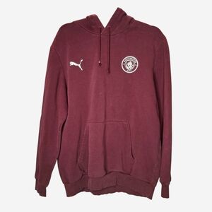 Mens Manchester City Essentials Fleece Lined Hoodie Pullover Burgundy Size Large